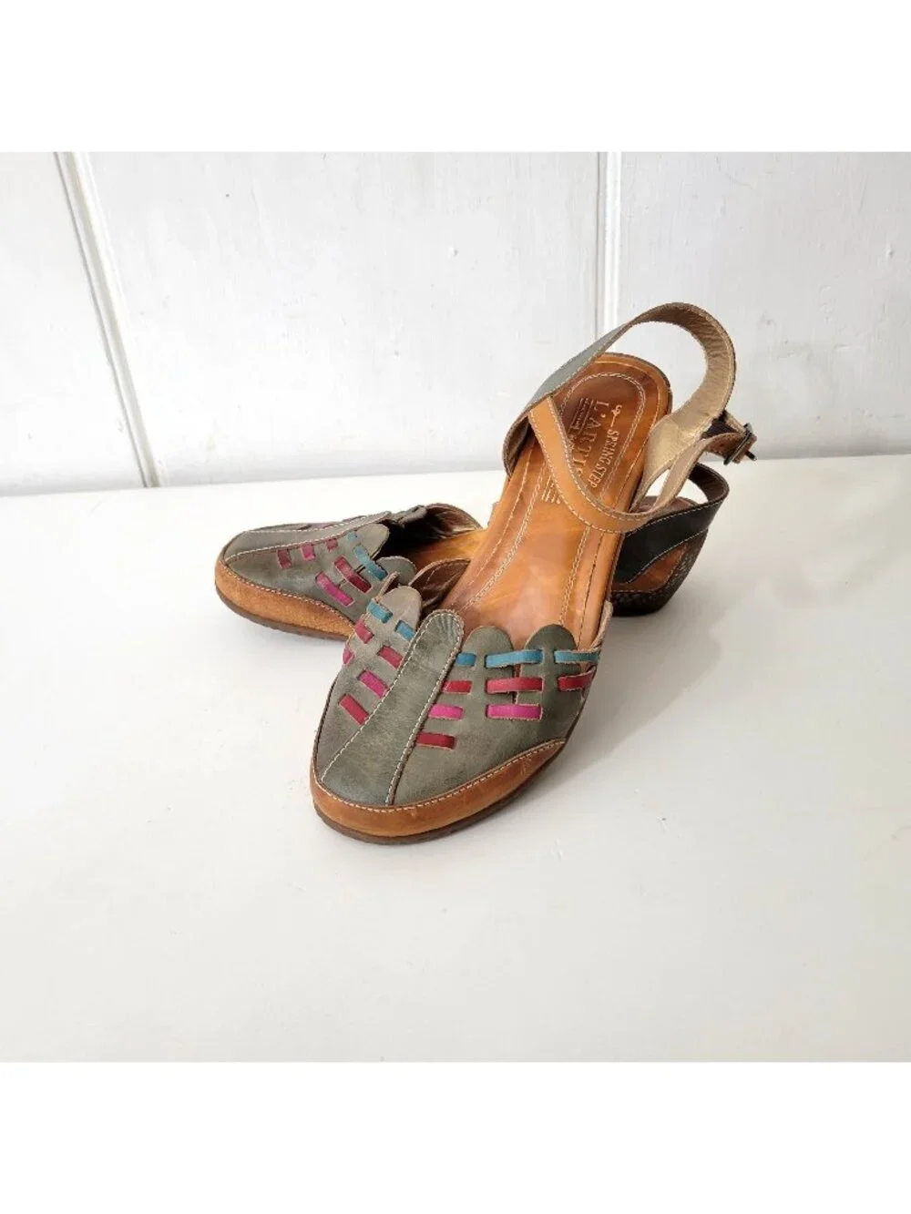 Springstep L'Artiste Leather Ankle Strap Shoes With Multicolor Cutout Design Eur - Picture 1 of 8